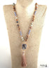 Boho Necklace, RH Amazonite Jasper, Crystal Tassel Brown Natural Stone